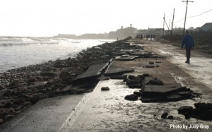 Corn Neck Road on Block Island, R.I. was partially destroyed during Sandy. Photo by Judy Gray.