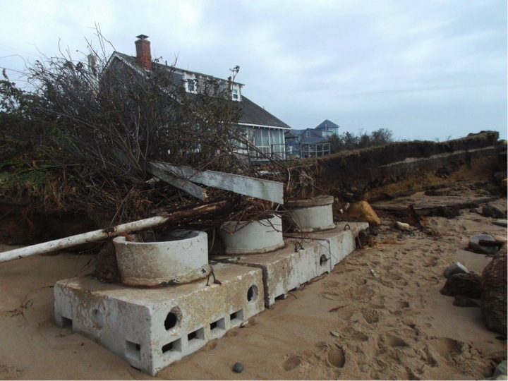 Exposed septic system: Erosion can uncover and damage septic systems during severe coastal storms.